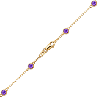 Finished Diamond by the Yard Cable Chain Anklet in 14K Yellow Gold with Amethyst Stones