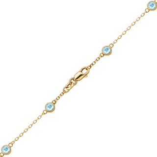 Finished Diamond by the Yard Cable Chain Bracelet in 14K Yellow Gold with Aquamarine Stones