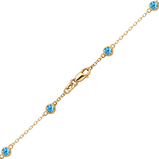 Finished Diamond by the Yard Cable Chain Anklet in 14K Yellow Gold with Blue Topaz Stones