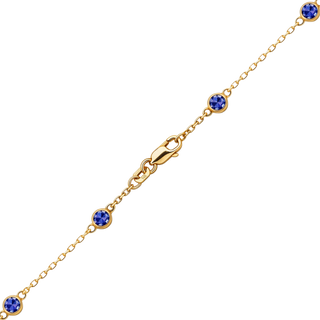 Finished Diamond by the Yard Cable Chain Anklet in 14K Yellow Gold with Sapphire Stones