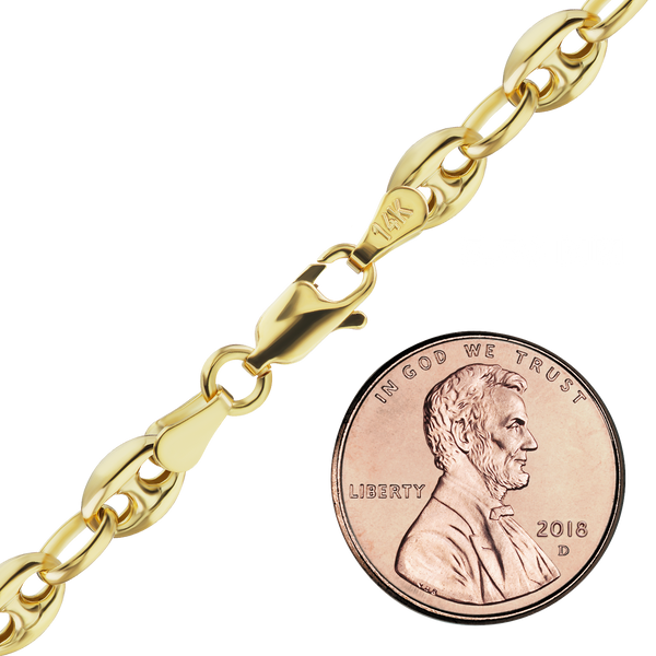 Greenwich Village Puffed Mariner Link Necklace in 14K Yellow Gold