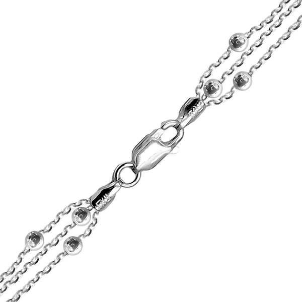 Triboro Triple Strand Beaded Cable Chain Necklace in Sterling Silver