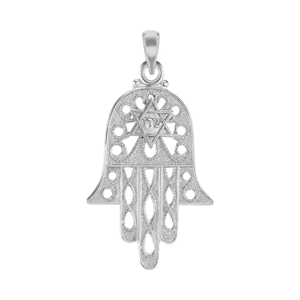 ITI NYC Filigree Hamsa Pendant with Star of David in Sterling Silver