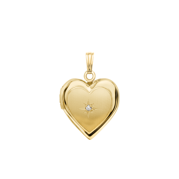 Heart Locket with Diamonds in 14K Gold with Optional Engraving (13 mm)