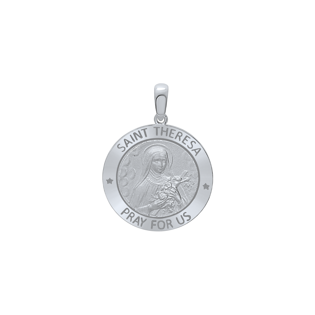 Sterling Silver Round Saint Theresa Medallion (5/8 inch - 1 inch)