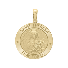 Load image into Gallery viewer, 14K Gold Round Saint Theresa Medallion (1 inch)
