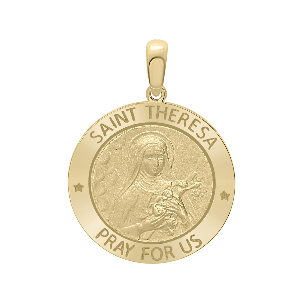 14K Gold Round Saint Theresa Medallion (1 inch)