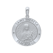 Load image into Gallery viewer, Sterling Silver Round Saint Theresa Medallion (5/8 inch - 1 inch)
