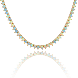 Tennis Necklace with Opal Stones (October Birthstones) in 18K Gold (1.75 mm - 4.0 mm)