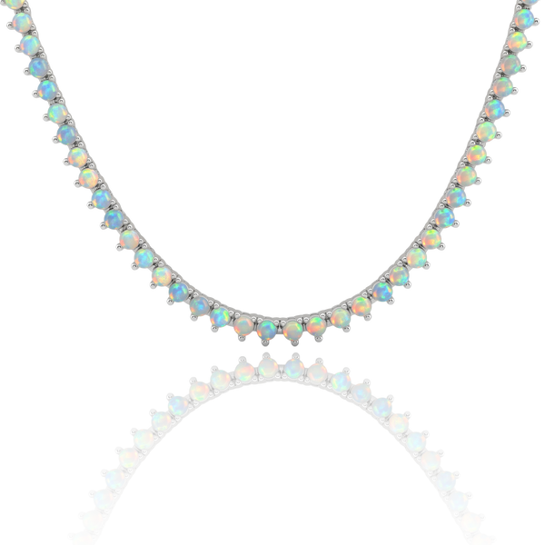 Tennis Necklace with Opal Stones (October Birthstones) in 14K Gold (1.75 mm - 4.0 mm)