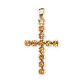 ITI NYC Bezel Set Cross Pendant with Citrine Stones in 14K Gold