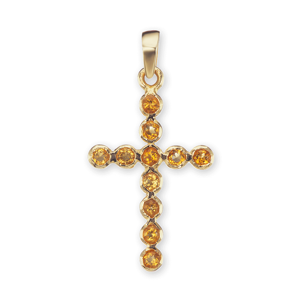 ITI NYC Bezel Set Cross Pendant with Citrine Stones in 14K Gold