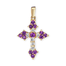 Load image into Gallery viewer, ITI NYC Trinity Cross Pendant with Purple Cubic Zirconia in Sterling Silver
