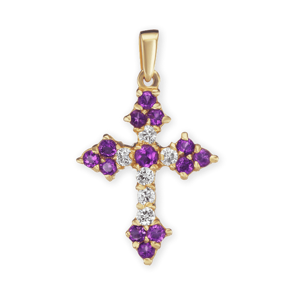 ITI NYC Trinity Cross Pendant with Purple Cubic Zirconia in Sterling Silver
