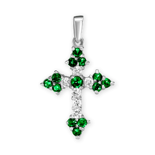 ITI NYC Trinity Cross Pendant with Green Cubic Zirconia in Sterling Silver