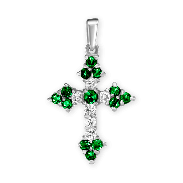 ITI NYC Trinity Cross Pendant with Green Cubic Zirconia in Sterling Silver