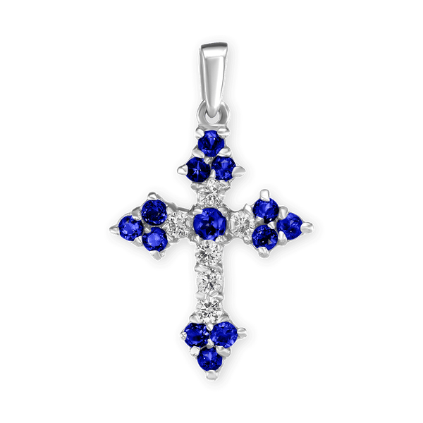 ITI NYC Trinity Cross Pendant with Dark Blue Cubic Zirconia in Sterling Silver