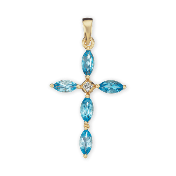 ITI NYC Marquise Cross Pendant with Light Blue Cubic Zirconia in Sterling Silver