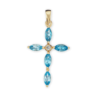 ITI NYC Marquise Cross Pendant with Light Blue Cubic Zirconia in Sterling Silver