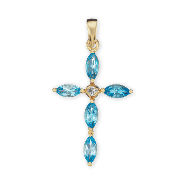 ITI NYC Marquise Cross Pendant with Light Blue Cubic Zirconia in Sterling Silver