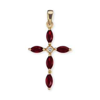 ITI NYC Marquise Cross Pendant with Red Cubic Zirconia in Sterling Silver