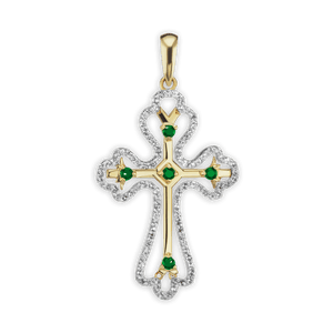 ITI NYC Trefoil Cross Pendant with Green Cubic Zirconia in Sterling Silver