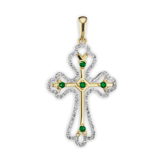 ITI NYC Trefoil Cross Pendant with Green Cubic Zirconia in Sterling Silver