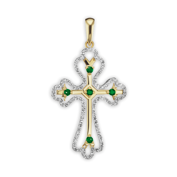 ITI NYC Trefoil Cross Pendant with Green Cubic Zirconia in Sterling Silver