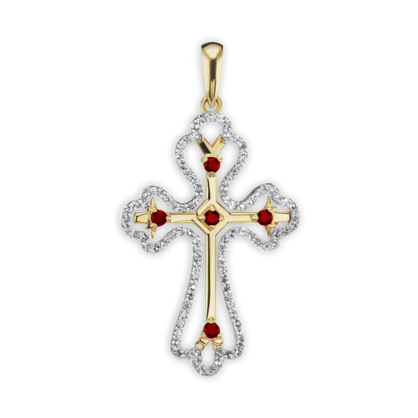 ITI NYC Trefoil Cross Pendant with Orange Cubic Zirconia in Sterling Silver