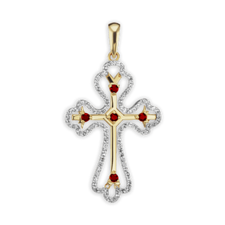 ITI NYC Trefoil Cross Pendant with Orange Cubic Zirconia in Sterling Silver