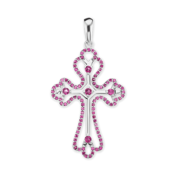 ITI NYC Trefoil Cross Pendant with Pink Cubic Zirconia in Sterling Silver