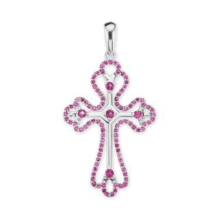 ITI NYC Trefoil Cross Pendant with Pink Cubic Zirconia in Sterling Silver