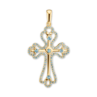 ITI NYC Trefoil Cross Pendant with Light Blue Cubic Zirconia in Sterling Silver