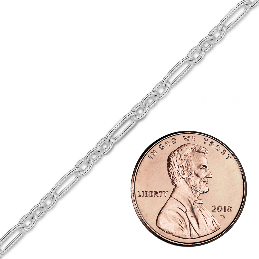 Bulk / Spooled Textured Figaro Cable Chain in Sterling Silver (2.40 mm)