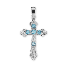 Load image into Gallery viewer, ITI NYC Apostles Cross Pendant with Light Blue Cubic Zirconia in Sterling Silver

