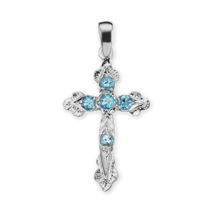 ITI NYC Apostles Cross Pendant with Light Blue Cubic Zirconia in Sterling Silver