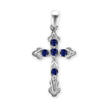 Load image into Gallery viewer, ITI NYC Apostles Cross Pendant with Dark Blue Cubic Zirconia in Sterling Silver
