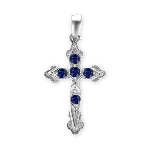 ITI NYC Apostles Cross Pendant with Dark Blue Cubic Zirconia in Sterling Silver