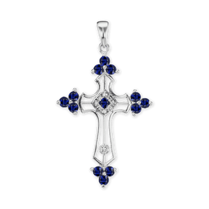 ITI NYC Trinity Cross Pendant with Dark Blue Cubic Zirconia in Sterling Silver