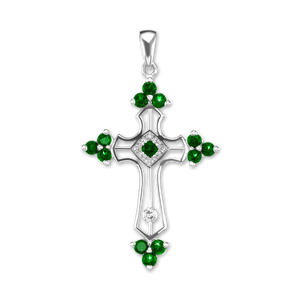 ITI NYC Trinity Cross Pendant with Green Cubic Zirconia in Sterling Silver