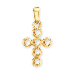 14K Gold Contemporary Bezel Set Classic Cross 6 Stone Pendant Mounting (20 x 10 mm)