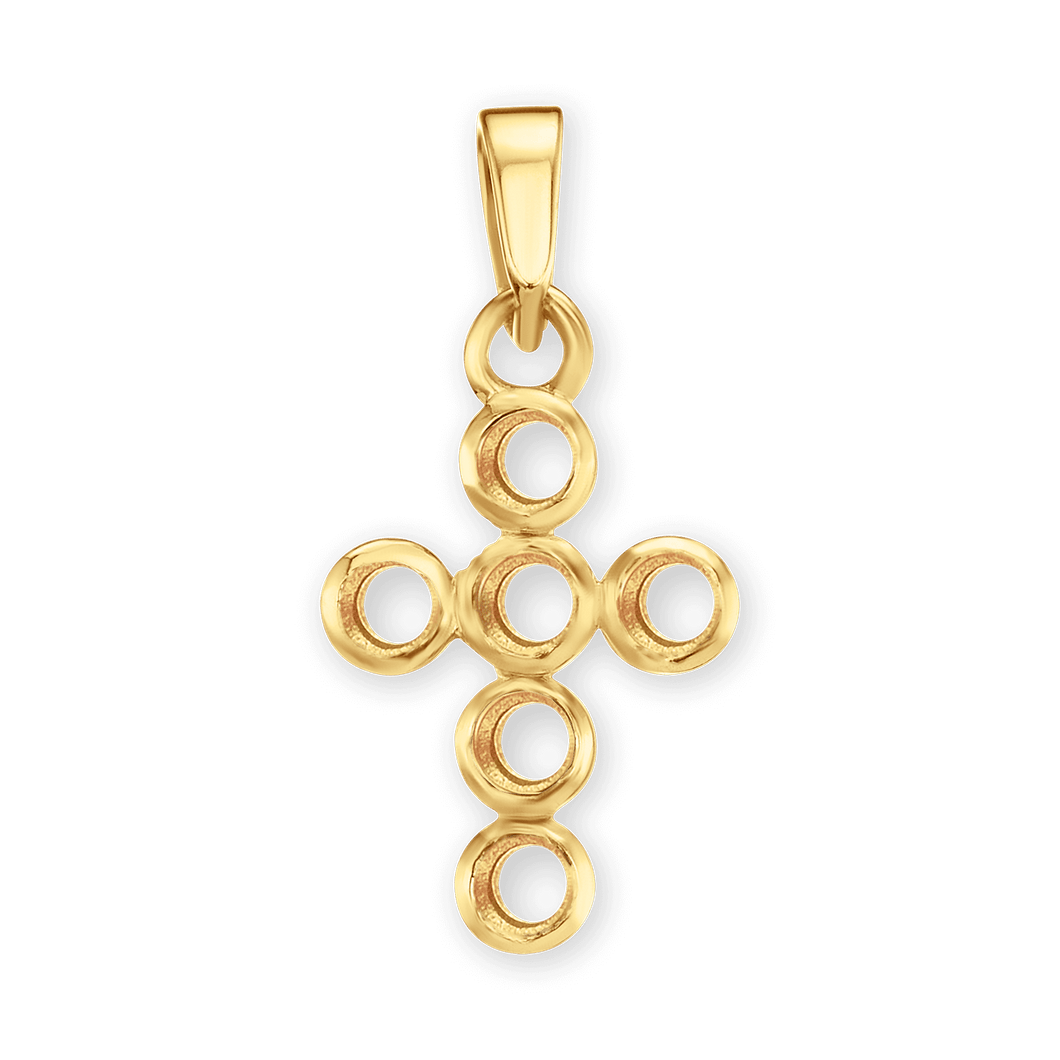 14K Gold Contemporary Bezel Set Classic Cross 6 Stone Pendant Mounting (20 x 10 mm)