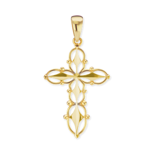 ITI NYC Filigree Cross Pendant with Beaded Design in 14K Gold
