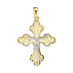 ITI NYC Filigree Trefoil Crucifix Pendant in 14K Gold