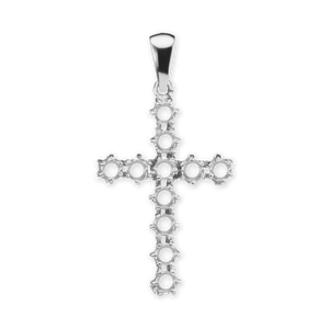 14K Gold Contemporary Cross 11 Stone Pendant Mounting (39 x 20 mm)