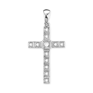 14K Gold Contemporary Conte Classic Cross 11 Stone Pendant Mounting (40 x 20 mm)