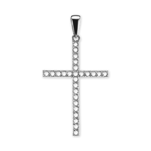 14K Gold Contemporary Thin Cross 26 Stone Pendant Mounting (44 x 24 mm)
