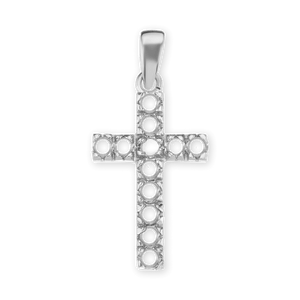 14K Gold Contemporary Classic Cross 12 Stone Pendant Mounting (27 x 12 mm)