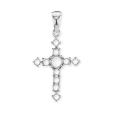 Load image into Gallery viewer, 14K Gold Contemporary Cross 11 Stone Pendant Mounting (35 x 18 mm)
