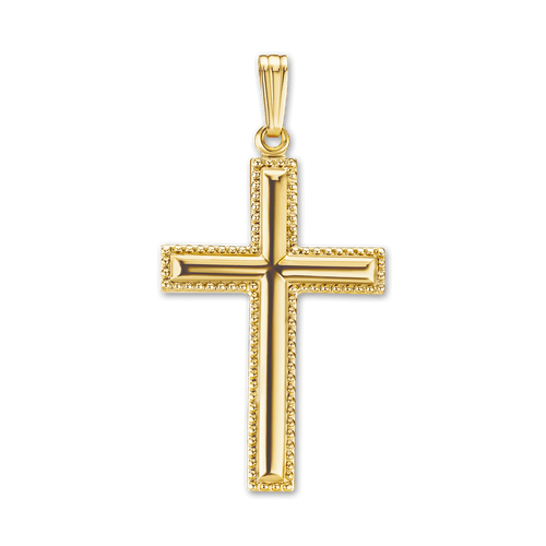 ITI NYC Raised Cross Pendant with Detailed Edge in 14K Gold